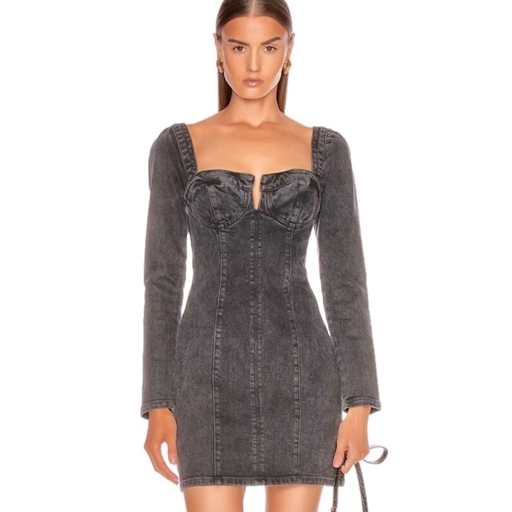 GRLFRND Amina Black Denim Corset Mini Dress Size Small
